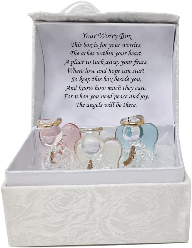 Three Guardian Angel Worry Stress Prayer Gift Box Friends Trouble Times