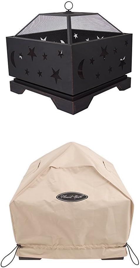 Pleasant Hearth Stargazer Deep Bowl 26" Fire Pit with Square Fire Pit Cover, Small