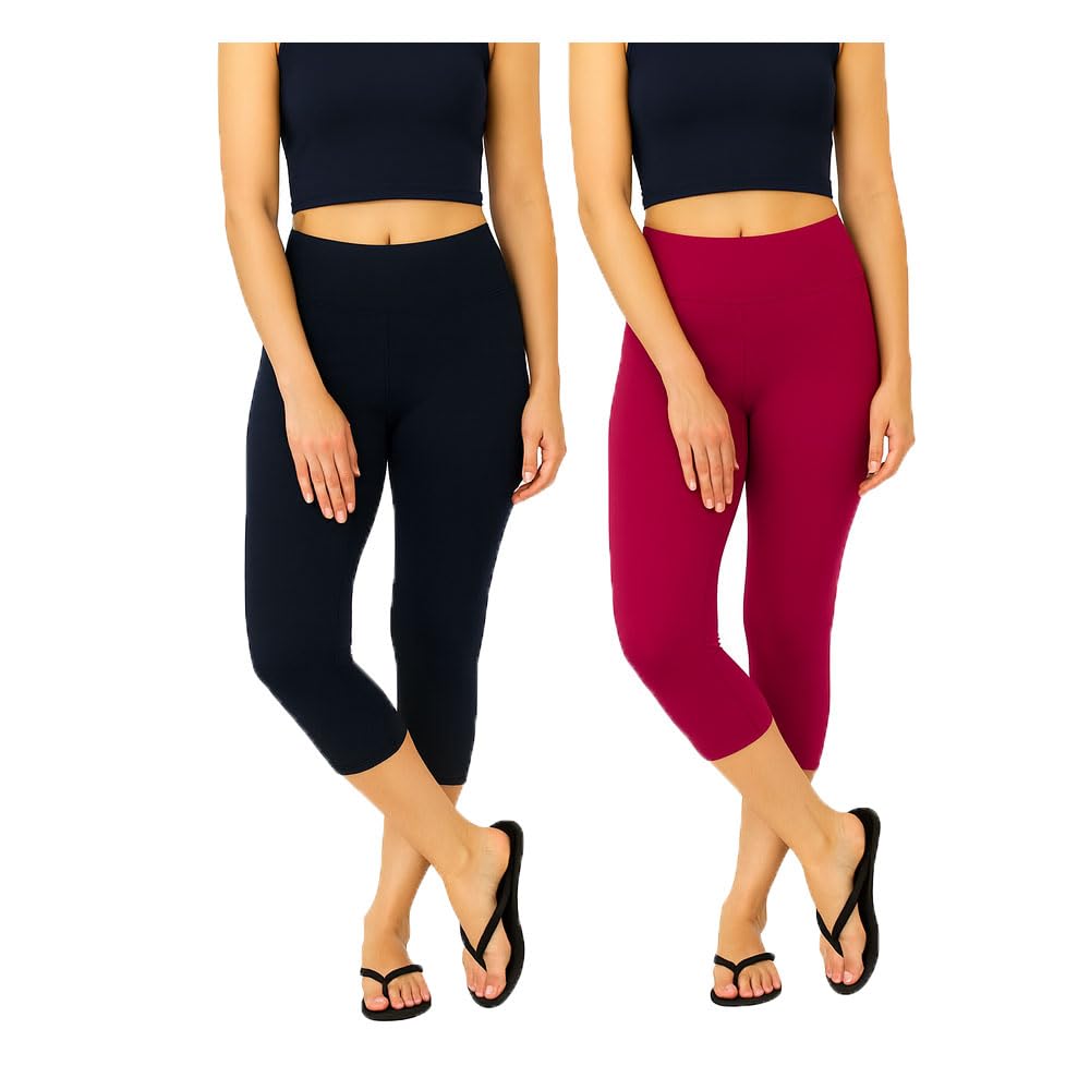 Womens Skinny Mid Rise Plain 3/4th Capri for Women Black, Pink 2Pack-image-35