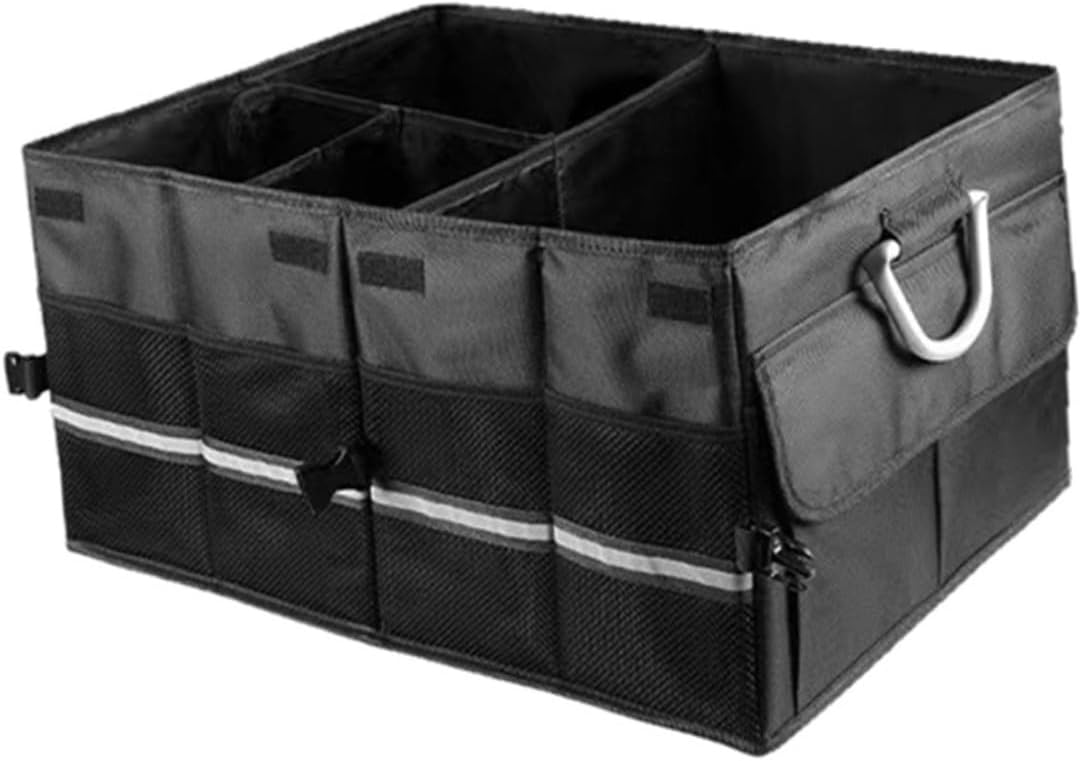 balacoo Car Foldable Trunk Organizer Box Black Multi-compartment Car Storage Case with Foldable Design for Automotive Trunk Storage and Supplies Organizer