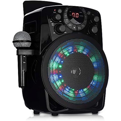 WICKED GIZMOS Karaoke Boombox Machine with Amplifying Speaker, Microphone and LED Lighting Effects with CD Player, Bluetooth and AUX Inputs and RCA Video Out Cover