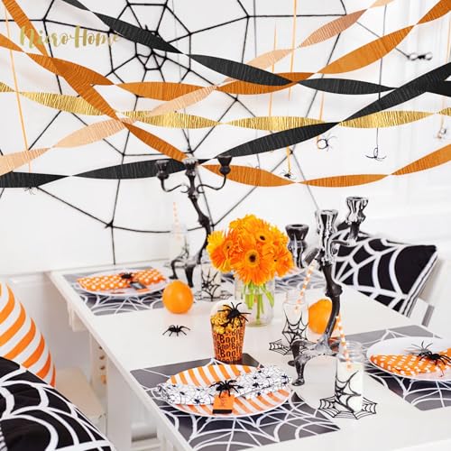 Image of Thanksgiving Party Decorations, 8 Rolls Black Orange Gold Crepe Paper Streamers, Paper Tassels Party Streamer for Fall Autumn Thanksgiving Day Halloween Party Decoration