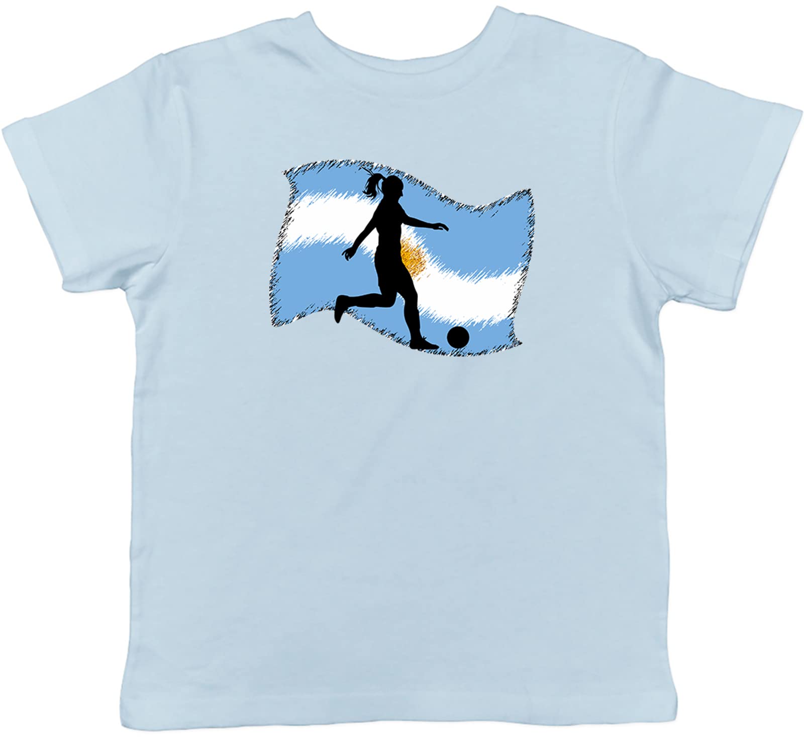 Shopagift Argentina Flag Womens Football Childrens Kids T-Shirt Light Blue