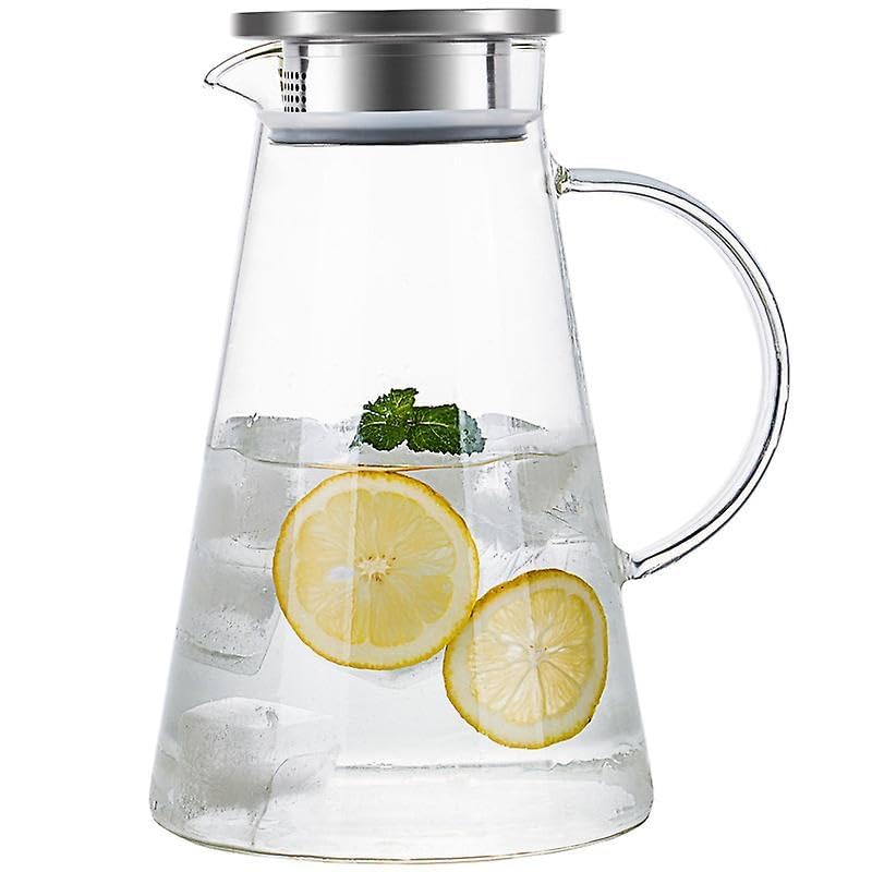 Image of NeWine Premium Borosilicate Water Jug 1.8 Litre, Stainless Steel Air Tight Lid,Iced Tea Pitcher, Water Jug, Hot Cold Water, Milk and Juice Beverage Carafes,1 Pcs Set, BPA Free, Transparent