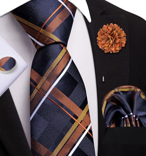 Image of Dubulle Mens Tie and Lapel Pin Paisley Striped Floral Necktie for Men Pocket Square Cufflinks 4PCS Set Wedding Party