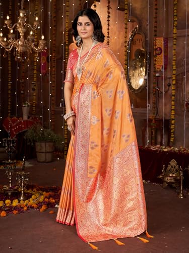 Image of Mehrang Women's Pure Kanjivaram Silk Saree Banarasi Silk Wedding Sarees for Women with Blouse Piece