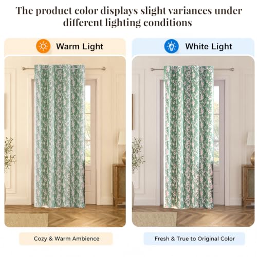 Image of HOKIPO Luxe Foliage Foil Printed Curtains 7 Feet Long 1 Panel, Sage Green