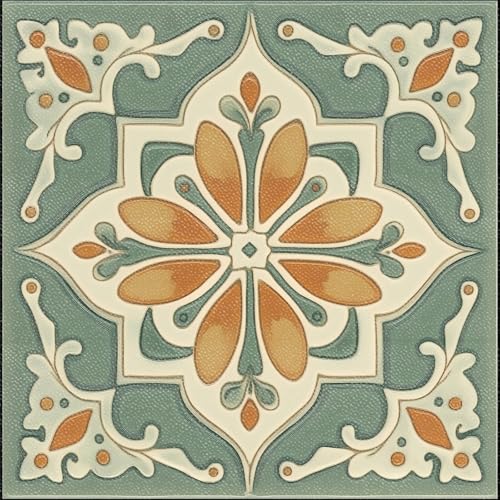 HOMETITUTE 10PCS 12x12 Inch Green Orange Vintage Floral Peel and