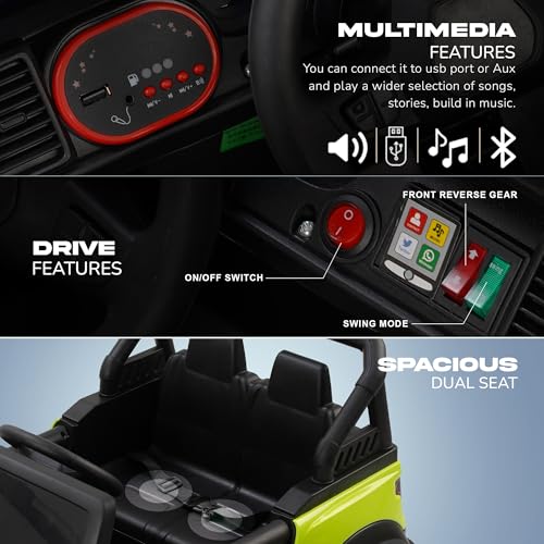Image of Baybee Benzie 4x4 Battery Operated Jeep for Kids, Ride on Toy Kid Car with RGB Windshield Light & Music | Baby Big Battery Cars | Electric Jeep Car for Kids to Drive 2 to 6 Years (Fluorescent Green)