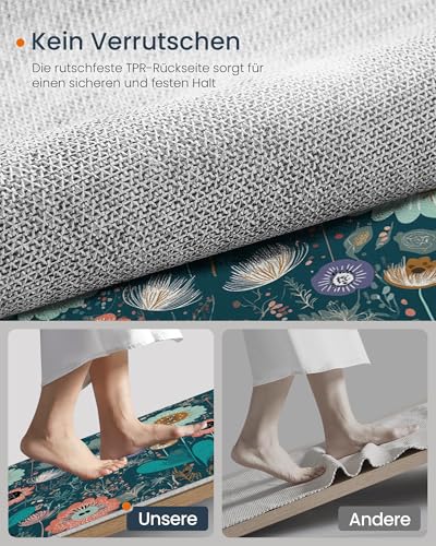 Tapis poils courts bohème lavable 240x300cm floral sarcelle - 7