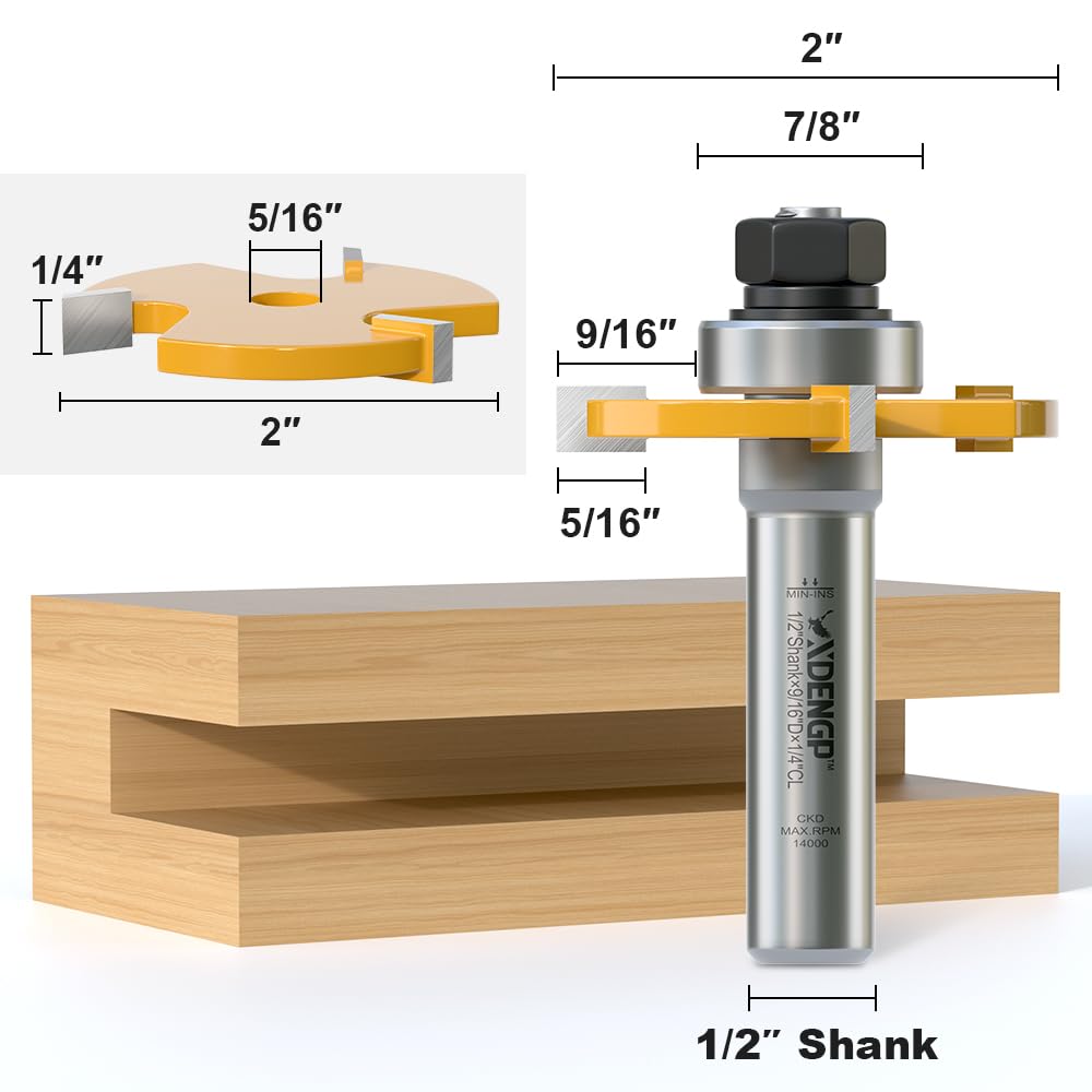 Slot Cutter Router Bit 1/2 Shank, 3 Wing Slotting Cutter Router Bit for T-Molding Slot Cutting | 1/4" Carbide Height — Amazon image 2