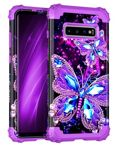 Miqala for Galaxy S10 Plus Case,Glow in The Dark Three Layer Heavy Duty Shockproof Full Body Protection Hard Plastic Bumper+Soft Silicone Protective Case for Samsung Galaxy S10 Plus,Dark Butterfly