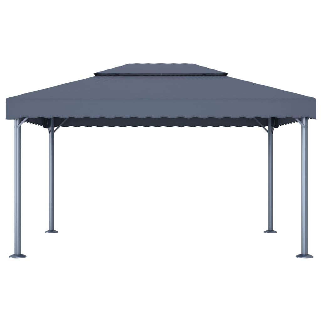 Pawilon ogrodowy, 400 x 300 cm, antracytowy, z łańcuchem świetlnym LED, aluminium, stal, tkanina Oxford, na taras, balkon, kemping, imprezę, imprezę w ogrodzie, imprezę, grillowanie