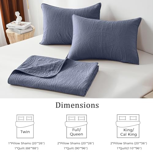 akkialla King Size Quilt Set,Bluish Grey Ultrasonic Bedspread,Lightweight Soft Coverlet with Modern Coin Pattern,All Season California King Bedding Set,3 Piece Set(1 Quilt,2 Pillow Shams)