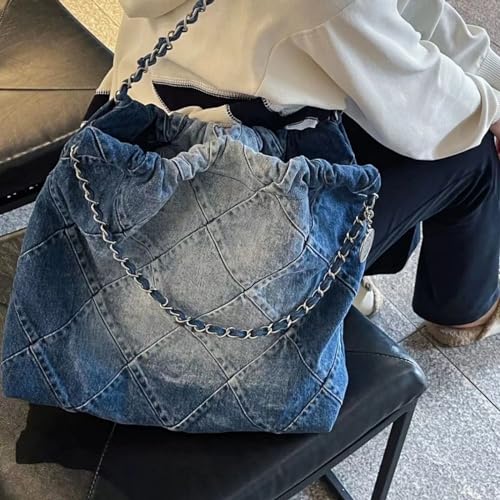Women's diamond grid chain denim shoulder bag handbag y2kdenim bagsHobo crossbody bag mini wallet4