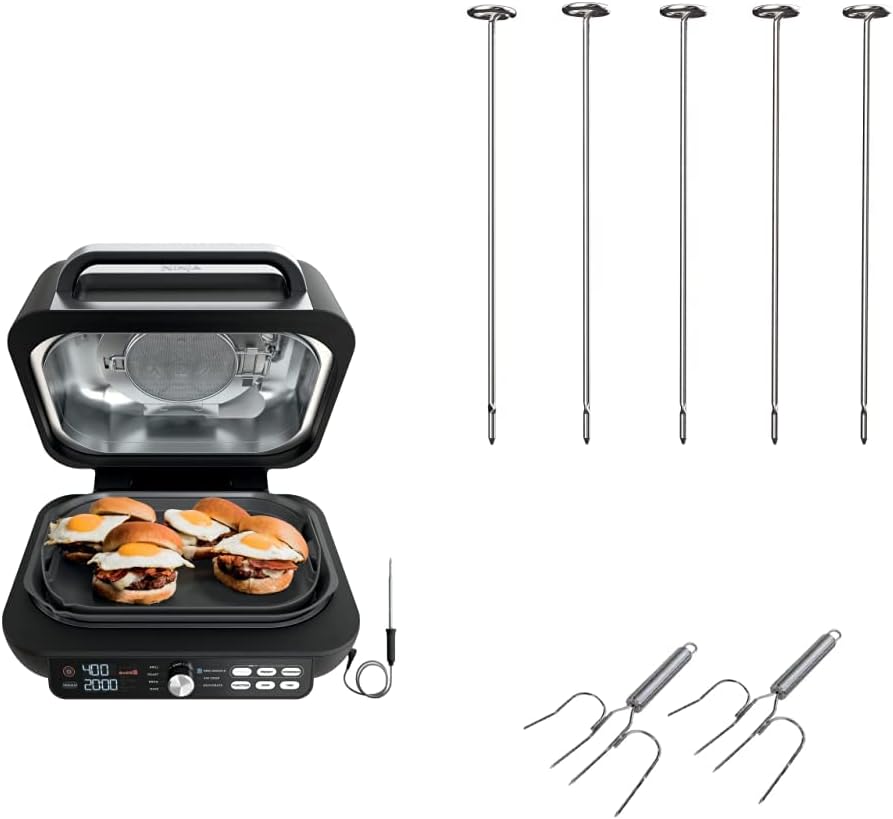 Ninja IG651 Foodi Smart XL Pro 7-in-1 Indoor Grill/Griddle Combo, Black with 120KY300 Foodi Grill Kebab Skewers, 7.25 Inches, Stainless Steel