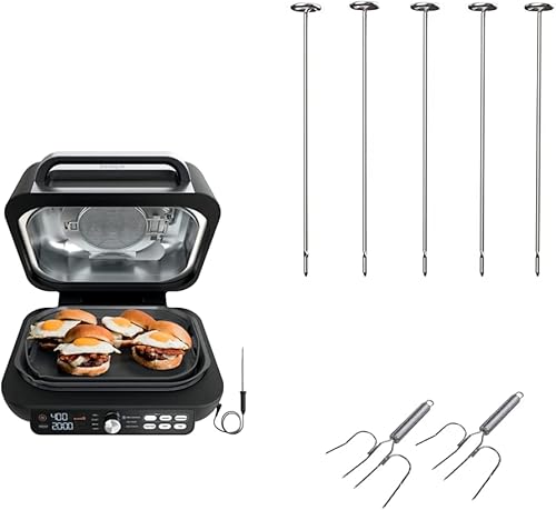 Miniatura 2 de Ninja IG651 Foodi Smart XL Pro 7 en 1 - Juego de parrilla para interiores y parrilla, color negro con elevadores de asado, 2 piezas, acero inoxidable