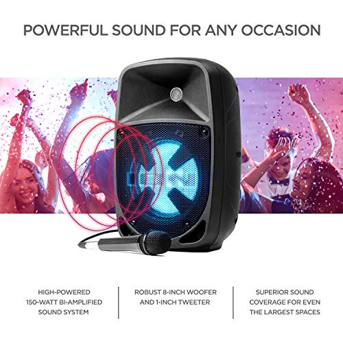 Ion Audio Pro Glow 8 - 150W Wireless Bluetooth Speaker Portable Pa System With Karaoke Microphone, Vocal Effects, Usb/Sd Playback And Fm Radio #TOP1