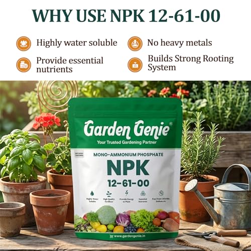 Image of Garden Genie MAP (Mono Ammonium Phosphate) NPK 12 61 00 Fertilizers for Plants 800 Gm | Water Soluble Plant Growth Promoter | Foliar Spray Application