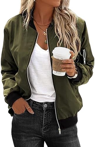 Zeagoo Bomberjacke Damen Jacke Kurze Blouson Leicht Langarm Übergangsjacke | Sommerjacke Damen,Dünne Herbstjacke,Sweatjacke mit Taschen für Fruhling Sommer Herbst,Zip Up Pilotenjac