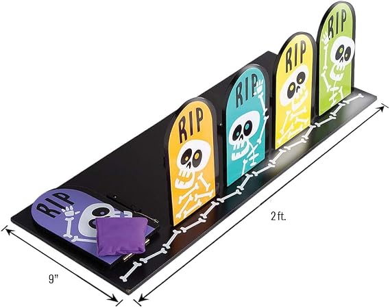 Fun Express Halloween Skeleton Bean Bag Toss Game for Kids Party - Premium Wooden Carnival Games Set with 5 Bean Bags | Perfect for Fall Festival Activities, Outdoor Yard Games & School Events