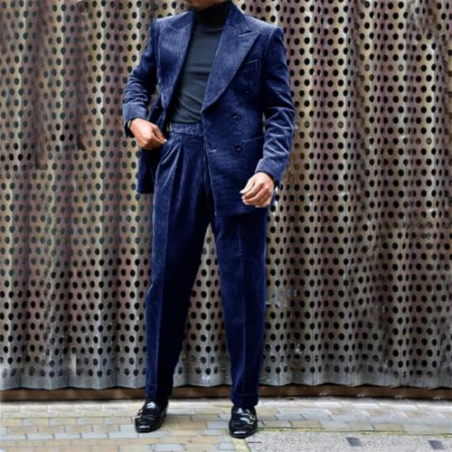 2 Piece Men's Corduroy Jacket Pants Sets Retro Slim Fit Business Coat and Pant for Wedding Formal Sets4