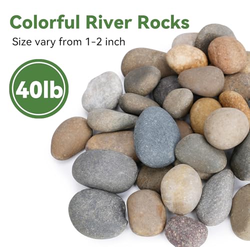 Image of Pulovin 40 lbs River Rocks for Landscaping, 1 inch-2 inch Decorative Garden Stones for Plants, Flower Pots, Vase, Walkways, Yard, Natural Rocks for Aquarium, Fish Tank