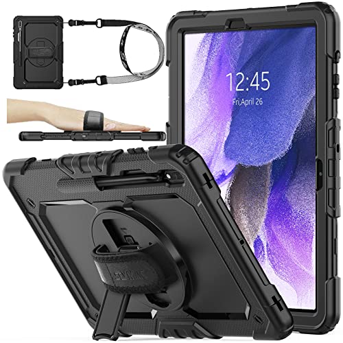 Seymac Stock Case For Samsung Galaxy Tab S8 Plus/ S7 Fe Case 12.4'' With Screen Protector Pencil Holder [360 Rotating Hand Strap] &Stand, Drop-Proof Case For Galaxy Tab S8 Plus/ S7 Fe, Black #TOP3