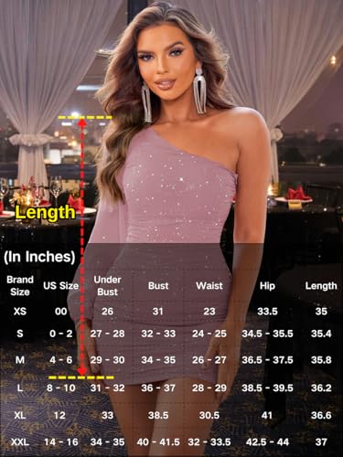 Image of ShawGobow Sparkly Outfits for Women,One Shoulder Ruched Bodycon Short Prom Dress,Sexy Dresses Cocktail Homecoming Nye