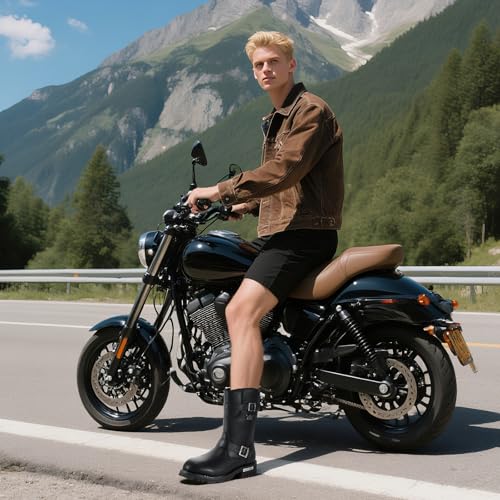 Men's Motorcycle Boots PU Leather Waterproof With Side Zipper For Motorbike Riding Work Outdoor 7