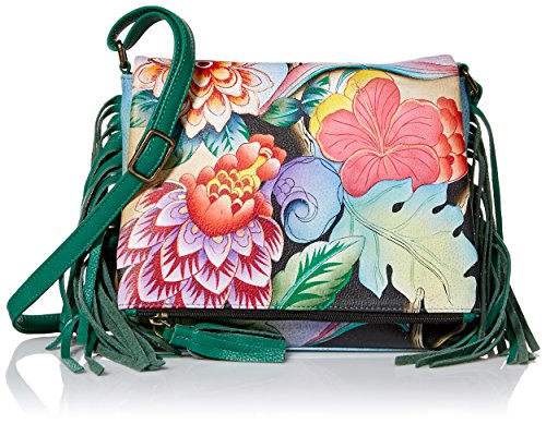 Anna by Anuschka Hand Painted Leather Women's Fringed Flap Crossbody