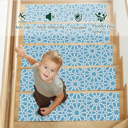 Alfombras antideslizantes para escaleras de madera con diseño geométrico lavable pack de 15 5