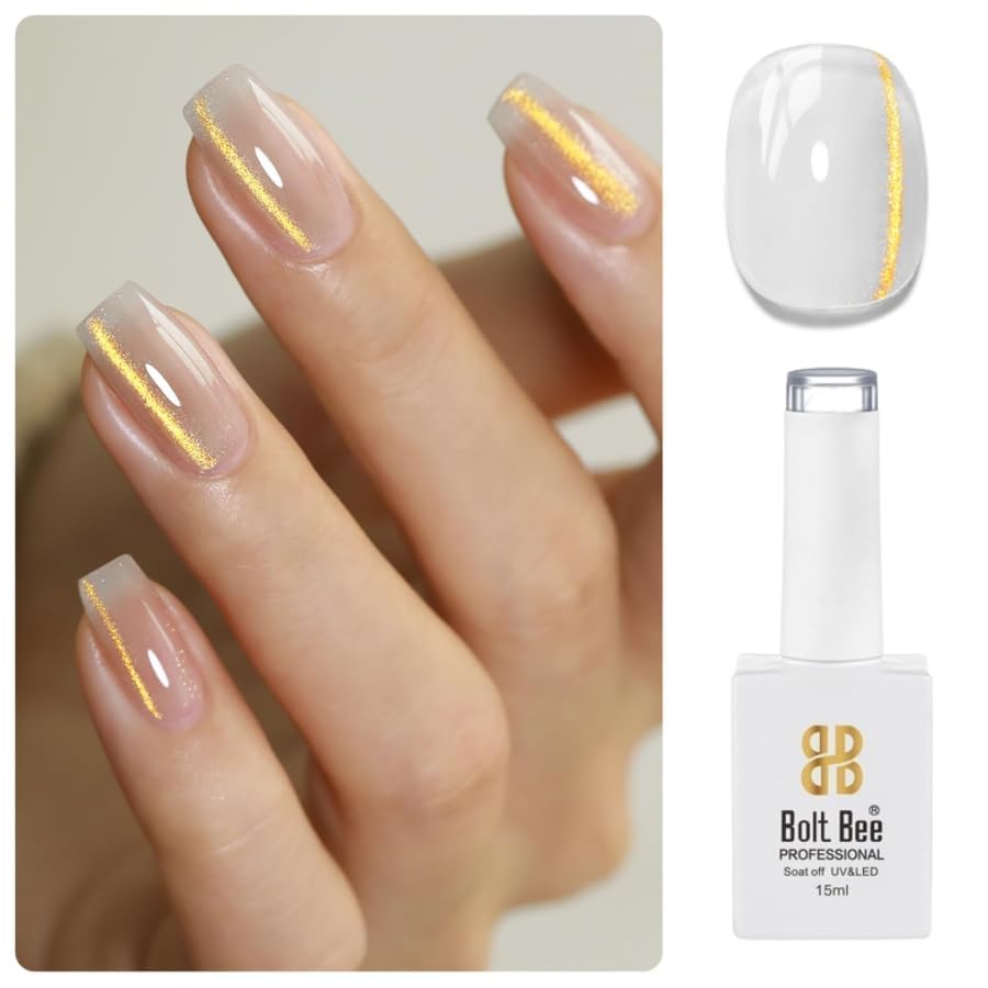 Image of BOLT BEE 9D Galaxy Cat Eye Gel Nail Polish Glitter Magnetic Art Polish for Nail Designs | LED Soak-Off Gel Lacquer Strong & Long-Lasting Nail Art for Home & Salon - (Yellow)