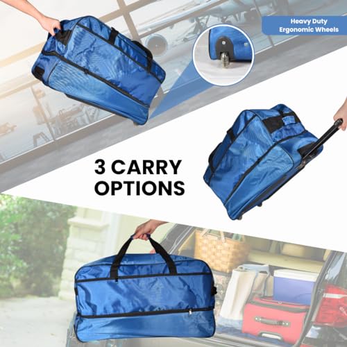 Rolling Duffel Bag Foldable Expandable Weekender Travel 28" (Blue)4