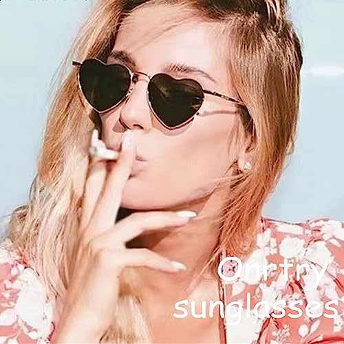 Image of Onrtry Heart Shaped Polarized Sunglasses for Women Vintage Lovely Metal Frame Sun Glasses
