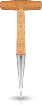 XIHIRCD Hand Dibber with Wooden Handle, Dibbler Gardening Tool Stainless Steel Head Hole Punch Hand Held Bulb Planter Solid Garden Sow Dibbler for Planting Seeds Flowers Tulips Daffodils Dahlias
