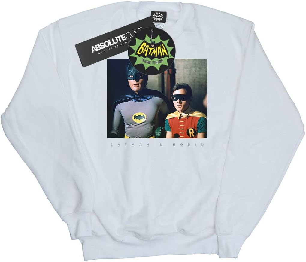 DC Comics Boys Batman TV Series 1966 Dynamic Duo Photograph Sweatshirt White 12-13 Years