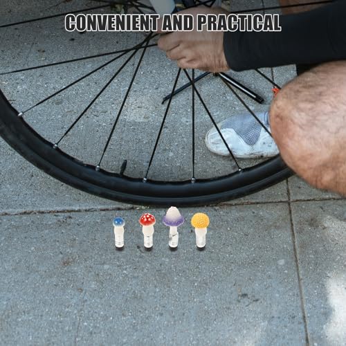 Kisangel 4 piezas Tapas de válvula de neumáticos metálicas con forma de champiñón para autos, camionetas, motocicletas y bicicletas compatibles con válvulas Presta y estándar, instalación fácil miniatura 6