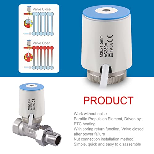 Wengart Elektrothermischer Stellantrieb WG2208,AC230V Normalerweise Geschlossen Ein/Aus-Status sichtbar,Fußbodenheizungsverteiler Fußbodenheizungsteile