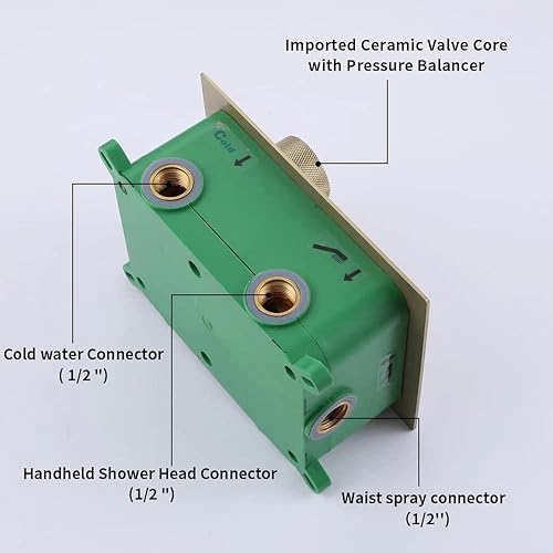 Miniatura 8 de WHSHOWER Juego de grifo de ducha de 12 pulgadas montado en la pared dorado cepillado con 4 piezas de control de flujo de cierre de cuerpo completo