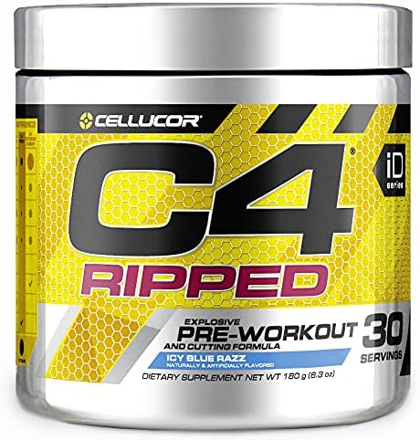 Cellucor C4 Ripped Pre Workout Powder ICY Blue Razz | Creatine Free + Sugar Free Preworkout Energy Supplement for Men & Women | 150mg Caffeine + Beta Alanine + Weight Loss | 30 Servings