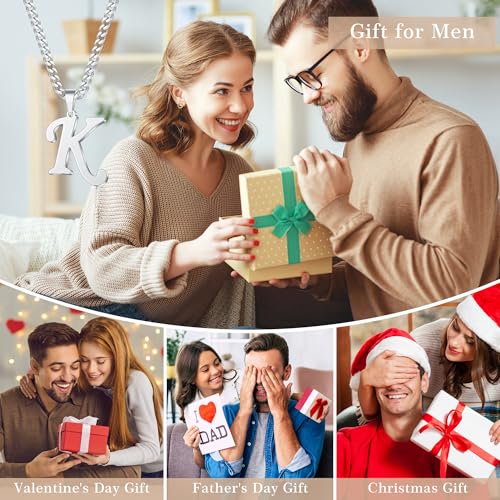 LUXEJEW Initial A-Z Letter Necklace for Men Boys Women, Stainless Steel Cuban Link Chain Letter Pendant Necklaces Capital Monogram Necklace Jewelry Gifts for Men 20+2 Inches3