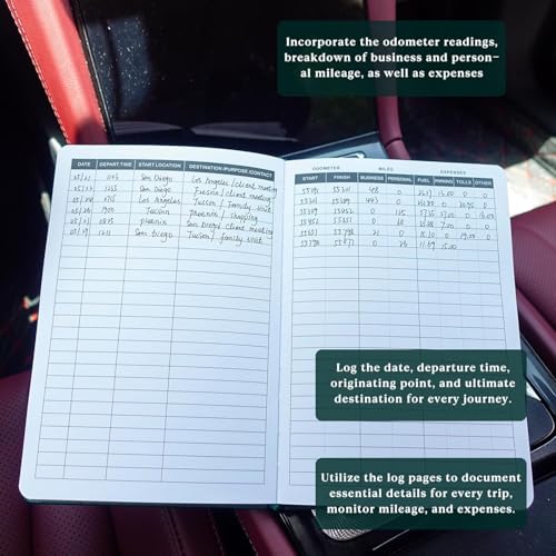 Mileage Log Book for Car - Vehicle Maintenance Log Book, 1768 Rides: Track Mileage, Expenses, Gas Consumption, Lubrication, Repairs and Accessories, Car Mileage Log Book for Taxes, Dark Green