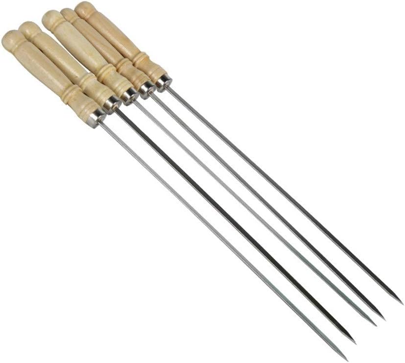 5pcs Stainless Steel BBQ Skewer Wooden Handle BBQ Needle Reusable Barbecue Meat String Grill Fork Outdoor Cooking Tool