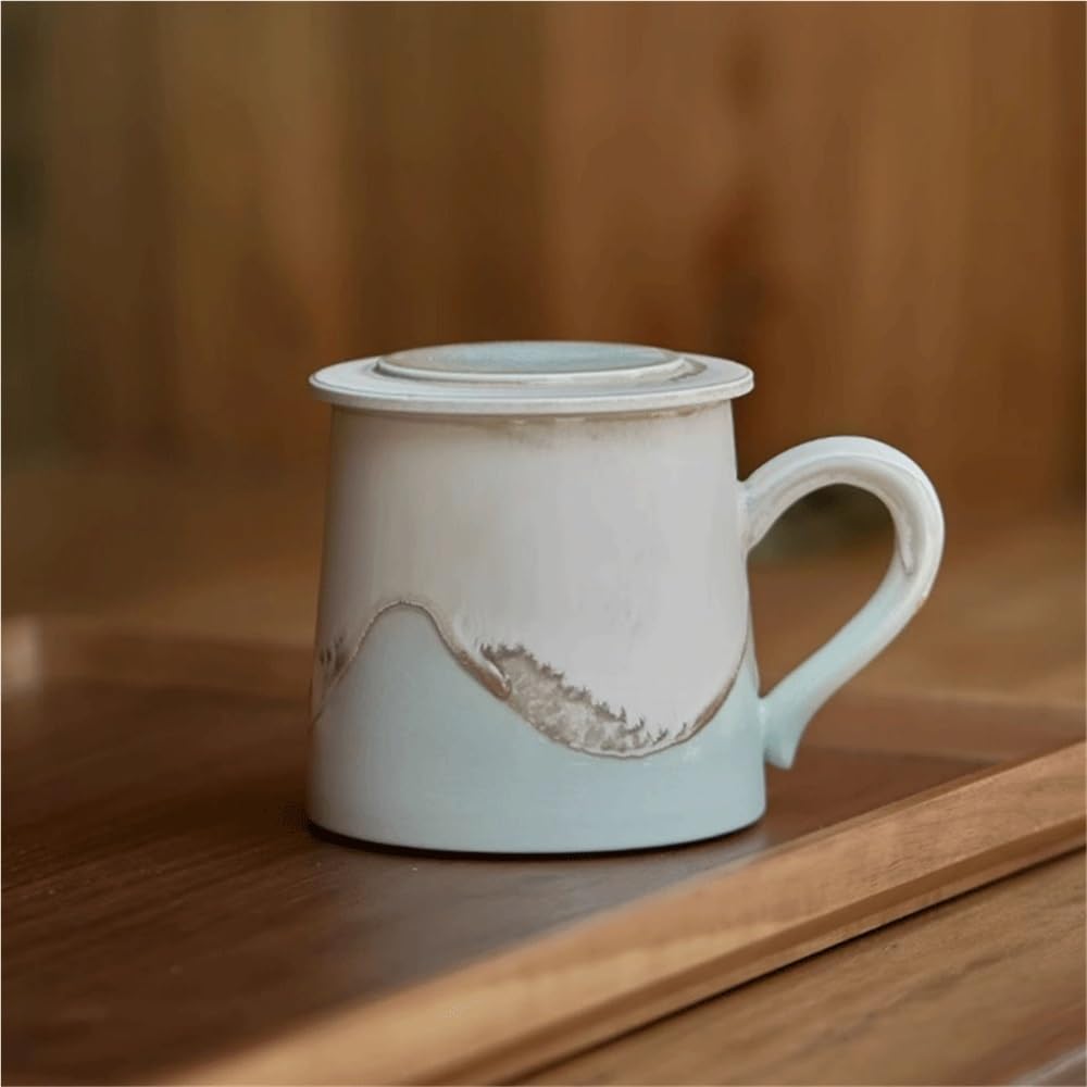 Filiżanka herbaty Elegancki zielony kubek do kawy z pokrywką zestaw 1, wykwintny ceramiczny w stylu atramentu, pojemność 11,5 uncji użytku biurowego