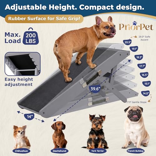 Dog Ramp for Couch – Non-Slip, Sturdy Build Foldable Wooden Dog Ramp – Supports up to 200 lbs – 7 Adjustable Heights (14"–20.5") – Enhanced Stability – Birchwood Pet Ramp for Small Dogs – Gray by PRIORPET - Used condition - Image 2