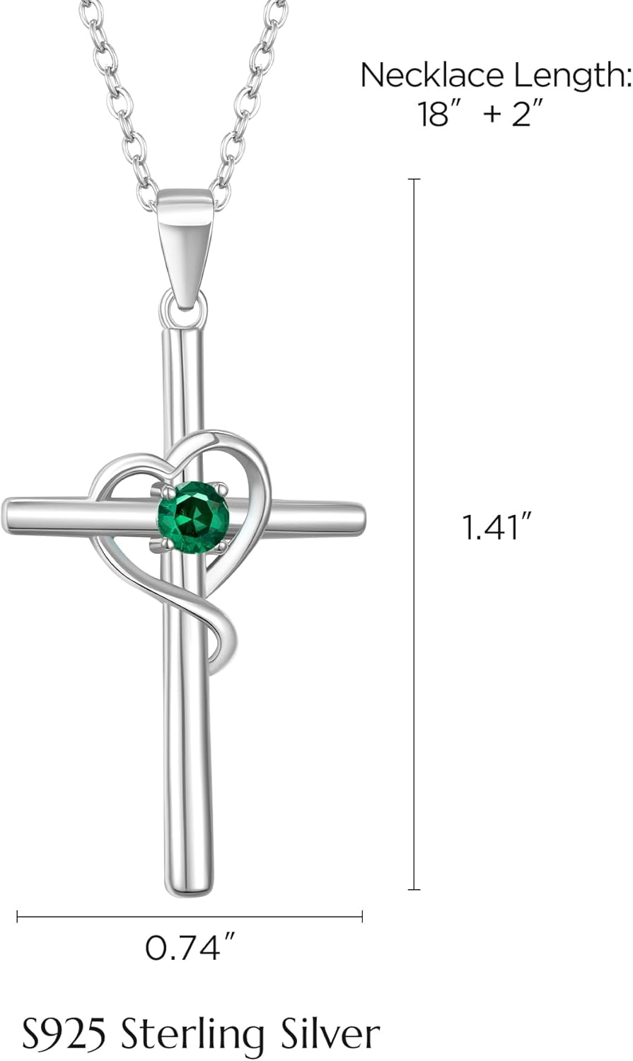 NORBU 925 Sterling Silver Cross Necklace for Women, Heart Womens Cross Necklace With 5A CZ Birthstone Cross Pendnat, Christian Jewelry Religious Gift for Her Women Wife - Image 7