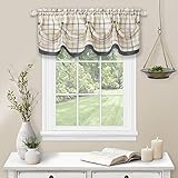 Achim Home Furnishings Tuck Valance with Buttons Tattersall Window Curtain, 58' x 14', Grey,TTVL14GY12