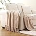 BATTILO HOME Beige Throw Blanket for Couch, Knitted Beige Throw for Bed, Neutral Throw Blankets Tan Throw Blanket for Room Decor Housewarming Gifts, 50