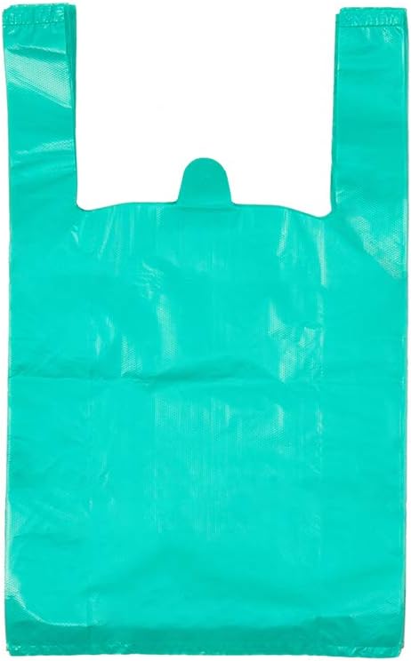 T Shirt Bags Plastic Grocery Bags with Handles in Bulk for Shoppig and Restaurant, Bolsas De Plastico Para Negocio, 12 x 20 Inch (Lake Blue 100 Pcs)